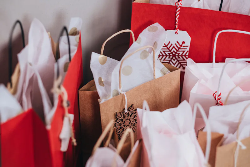 Paper shopping bags lined up together